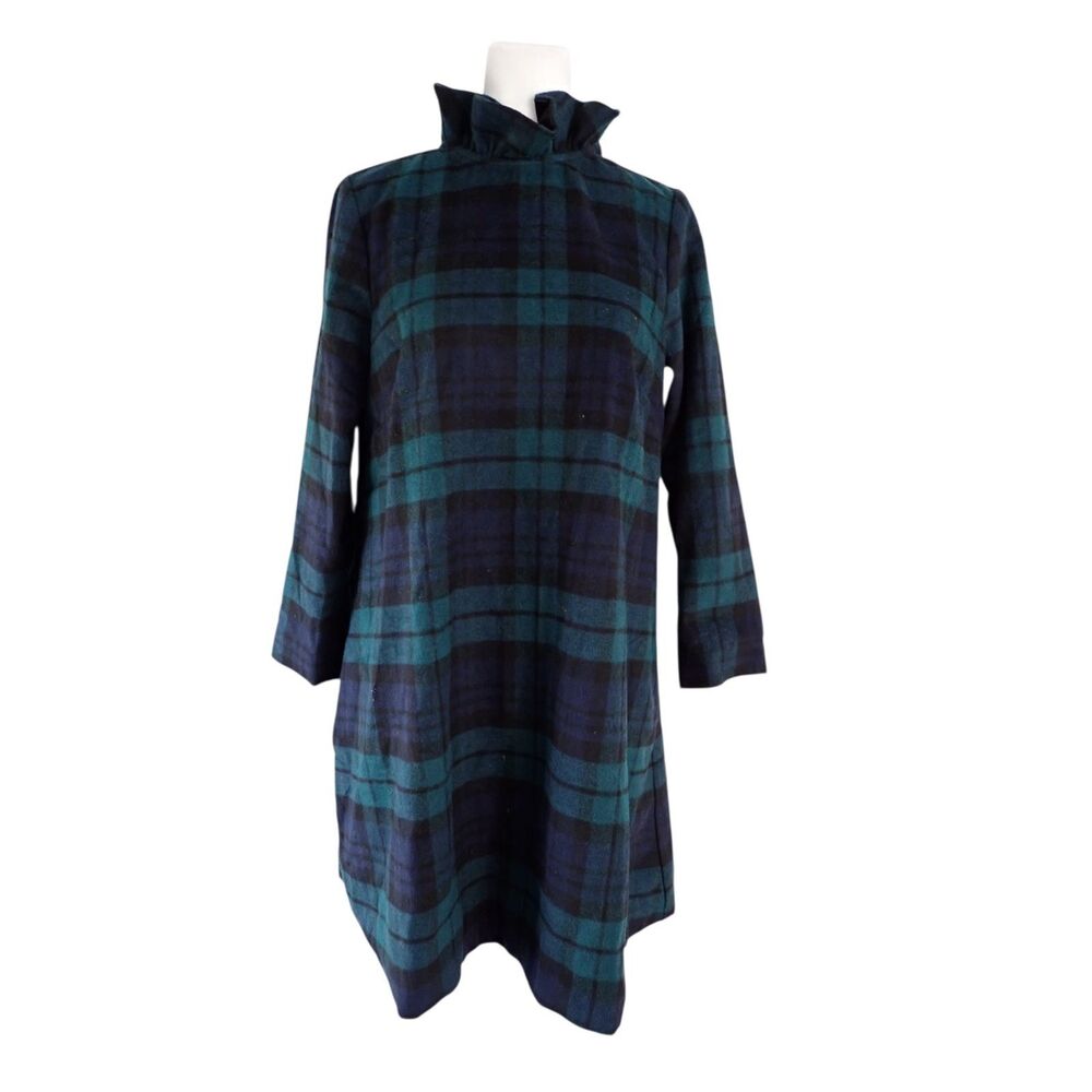 Tuckernuck Daphne Navy and Teal Plaid Ruffle Collar Midi Dress